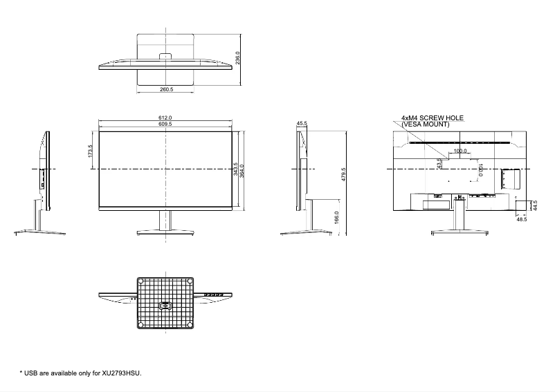 Page 1 de la notice Dessin technique Iiyama ProLite XU2793HSU