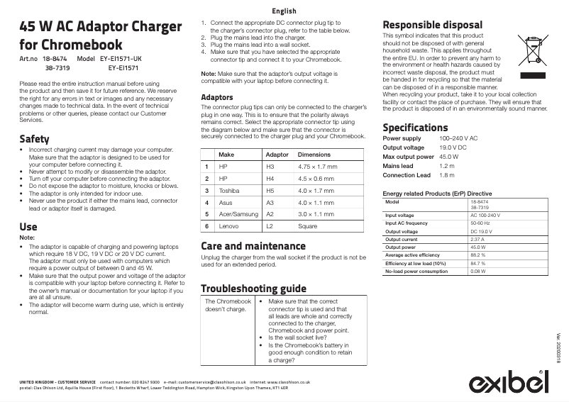 Page 1 de la notice Manuel utilisateur Exibel EY-EI1571