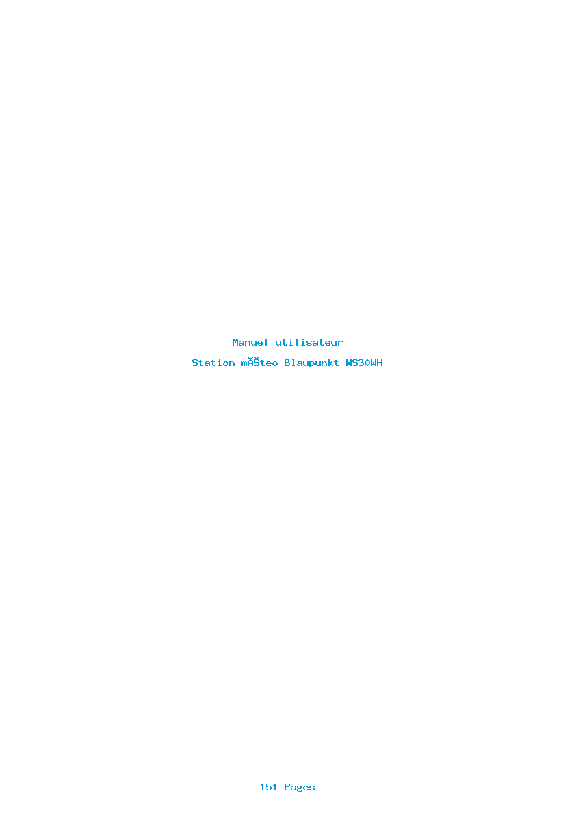 Page 1 de la notice Manuel utilisateur Blaupunkt WS30WH