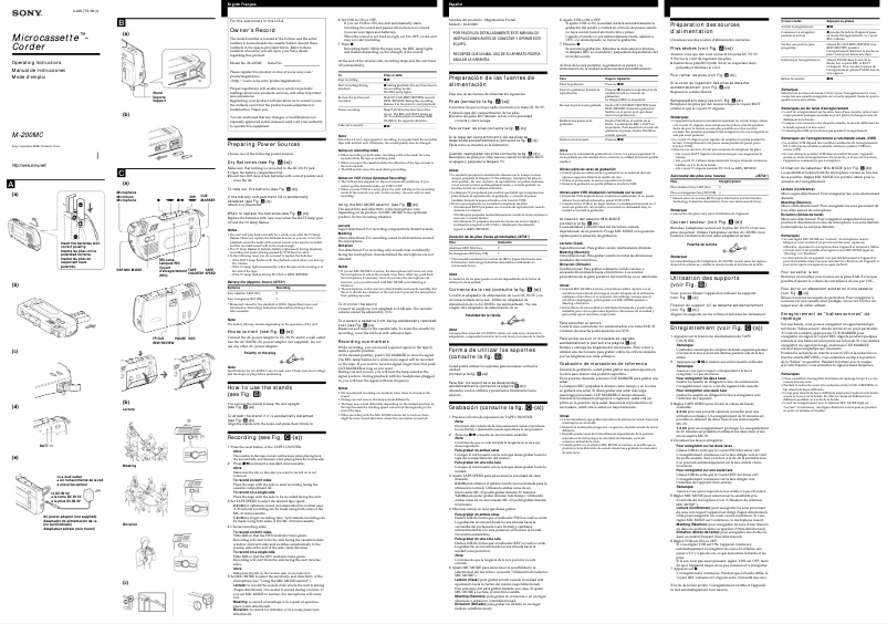 Page 1 de la notice Manuel utilisateur Sony M-200MC