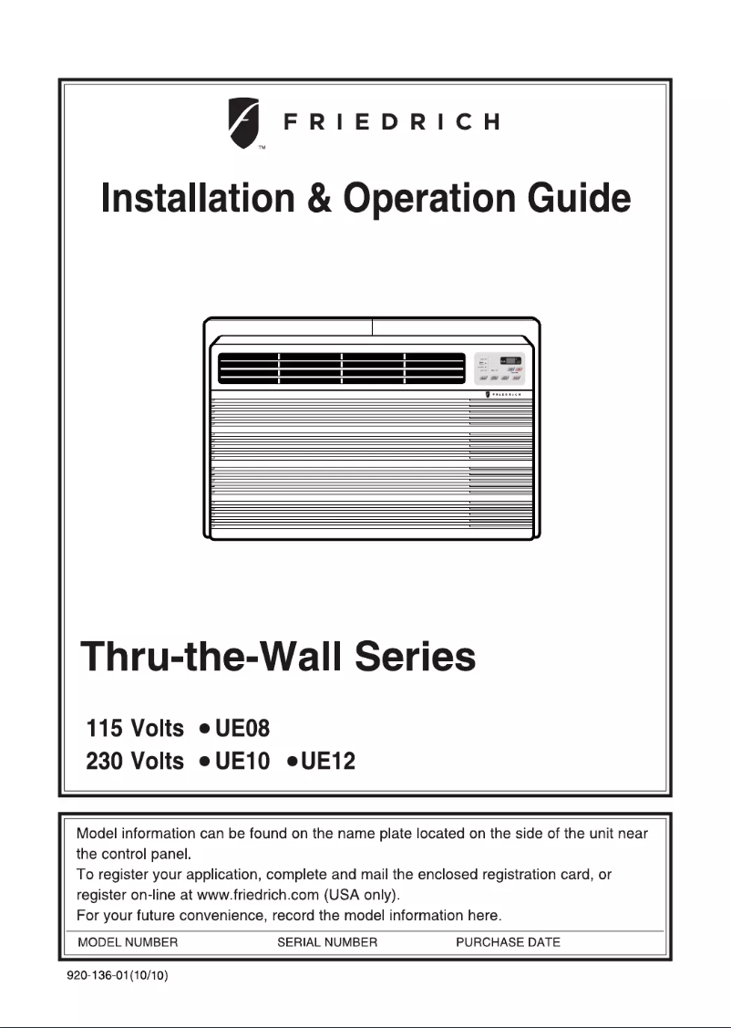 Page 1 de la notice Manuel utilisateur Friedrich Uni-Fit UE10C33