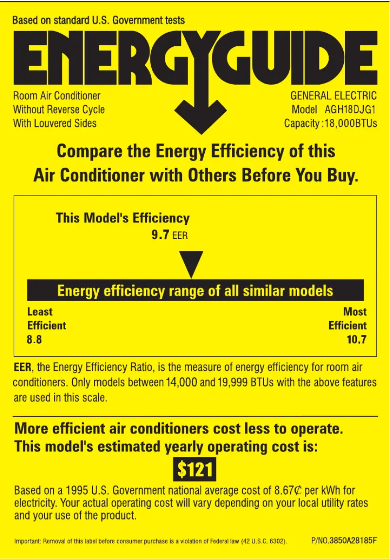Página 1 del manual Etiqueta energética GE AGH18DJ