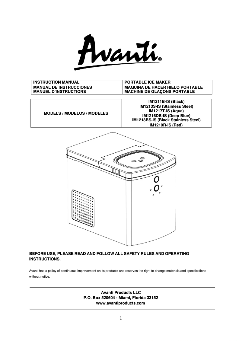 Page 1 de la notice Manuel utilisateur Avanti IM1219R-IS