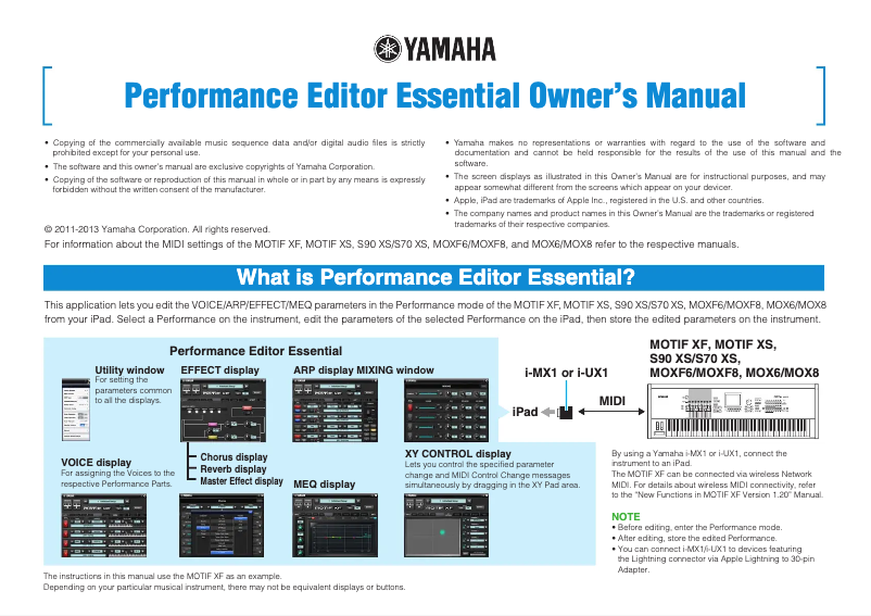 Page 1 de la notice Manuel utilisateur Yamaha Performance Editor Essential
