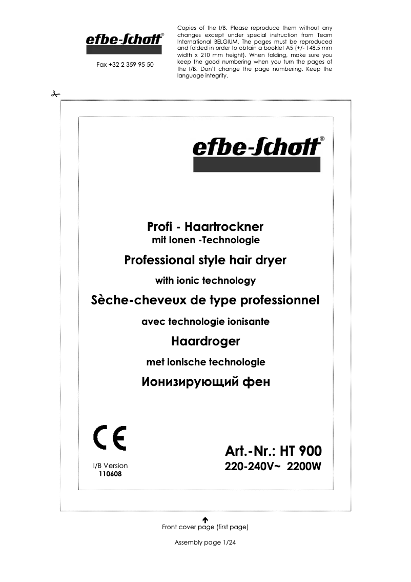 Page 1 de la notice Manuel utilisateur Efbe-Schott HT 900