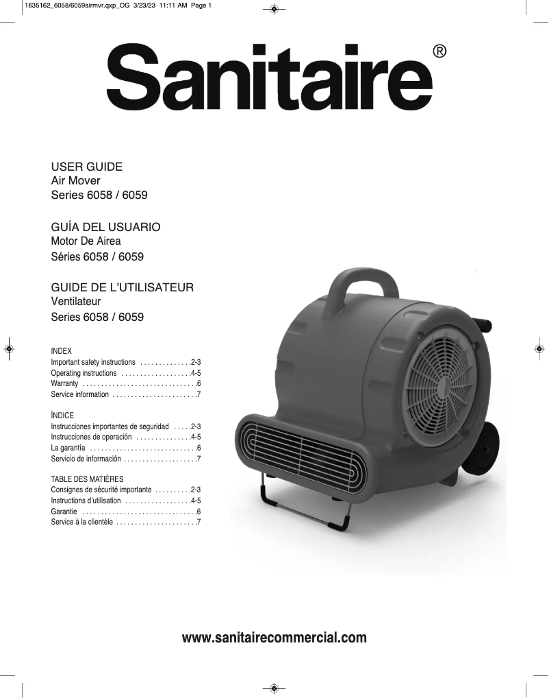Page 1 de la notice Manuel utilisateur Sanitaire Dry Time SC6058A