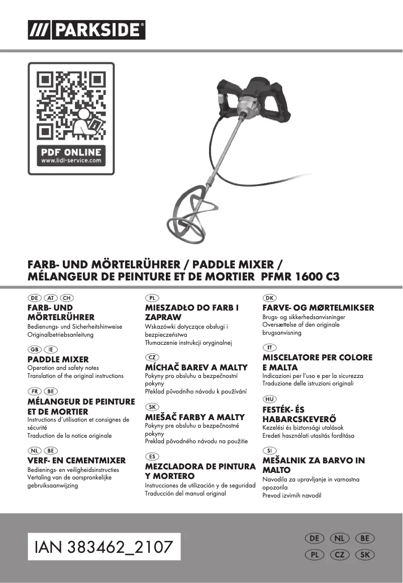 Page 1 de la notice Manuel utilisateur Parkside PFMR 1600 C3