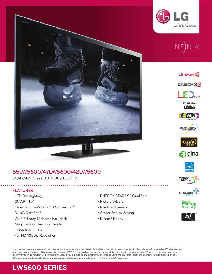 Page 1 de la notice Fiche technique LG 47LW5600