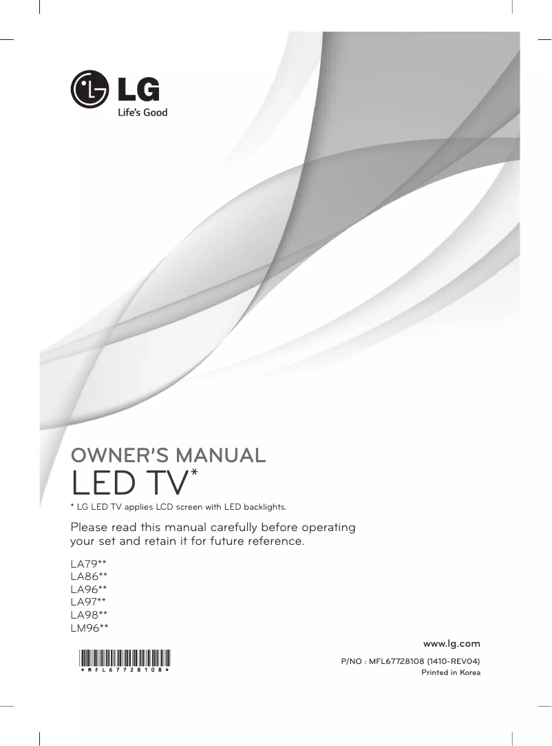 Page 1 de la notice Manuel utilisateur LG 60LA860W