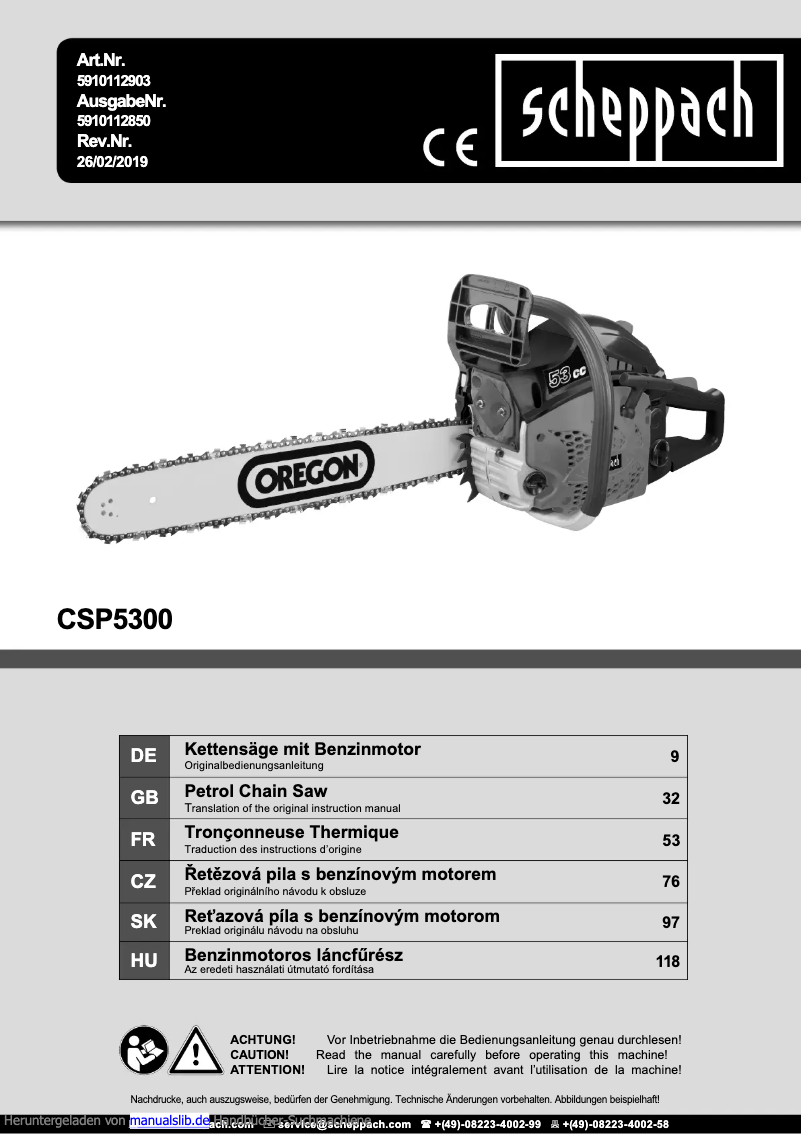 Page 1 de la notice Manuel utilisateur Scheppach CSP5300
