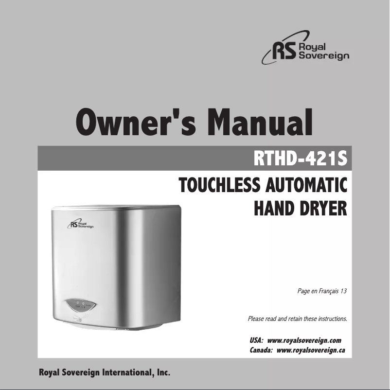 Page 1 de la notice Manuel utilisateur Royal Sovereign RTHD-421S