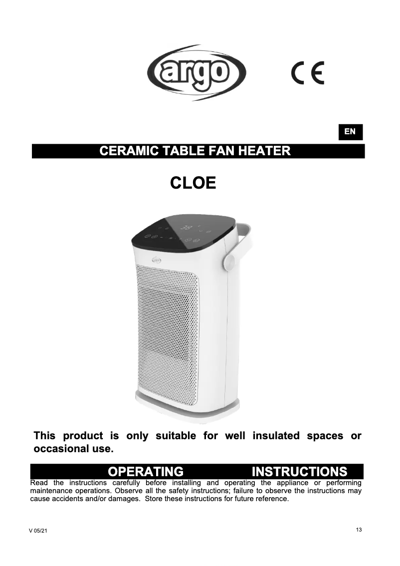 Page 1 de la notice Manuel utilisateur Argoclima Cloe