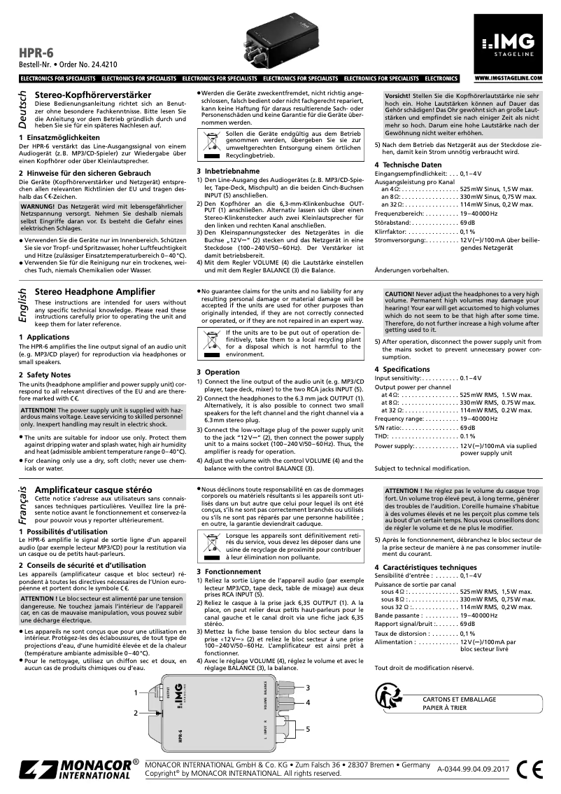 Page 1 de la notice Manuel utilisateur IMG Stageline HPR-6