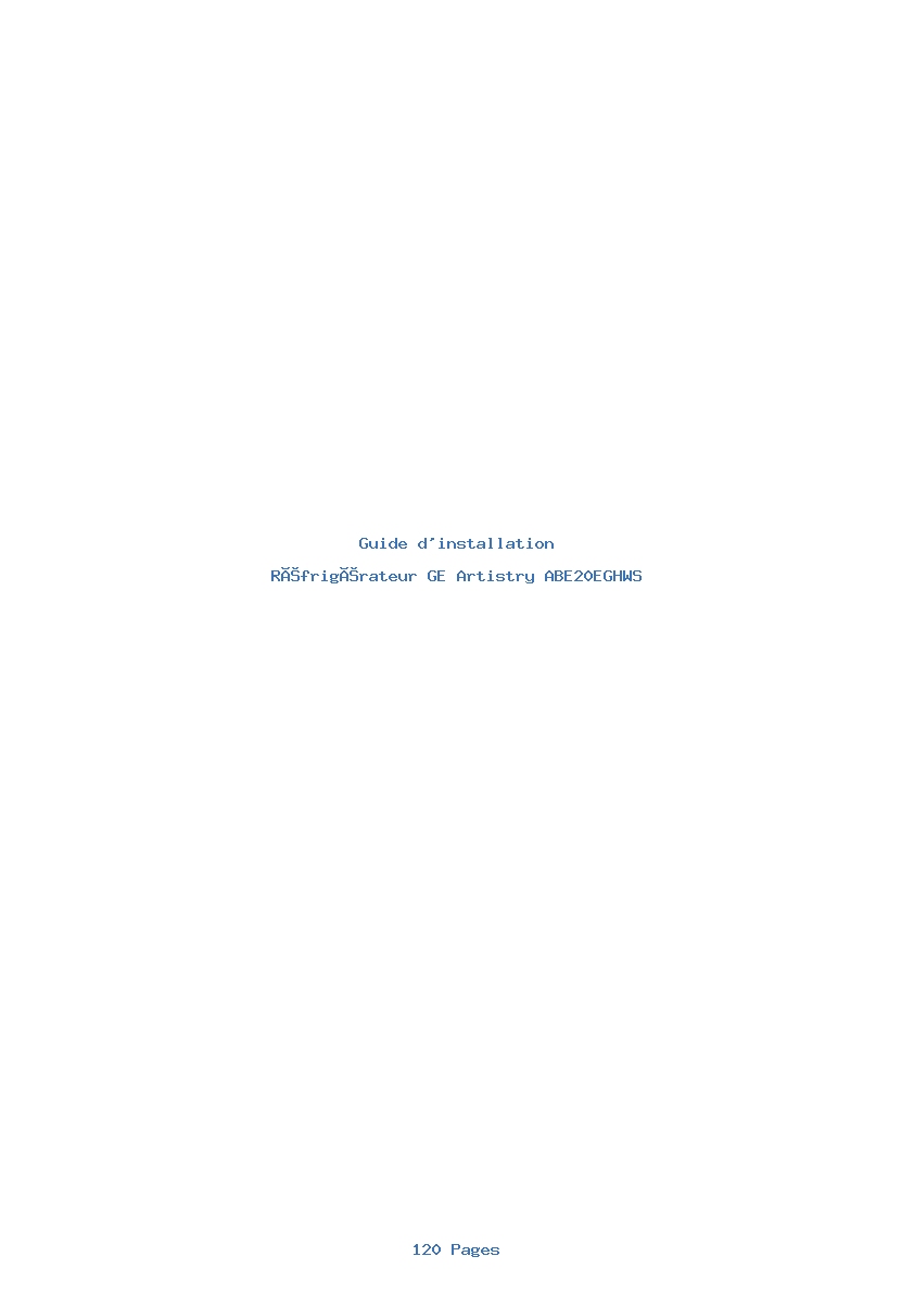 Page 1 de la notice Guide d'installation GE Artistry ABE20EGHWS