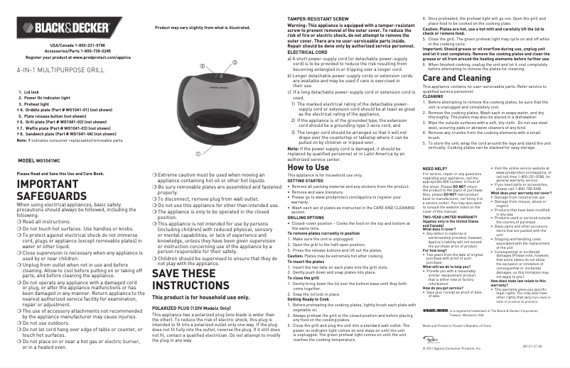 Page 1 de la notice Manuel utilisateur Black & Decker WG1041WC