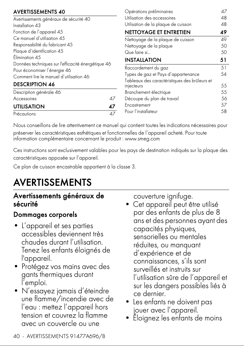 Page 1 de la notice Manuel utilisateur Smeg PS9062