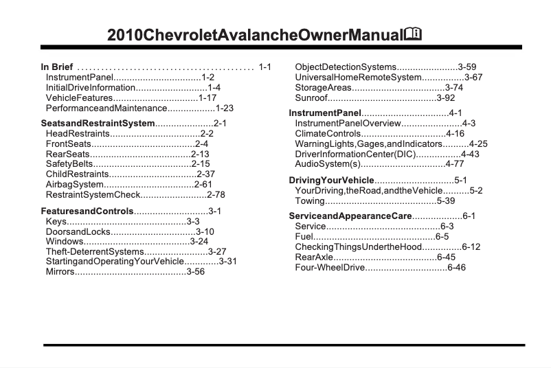 Page 1 de la notice Manuel utilisateur Chevrolet Avalanche (2005)