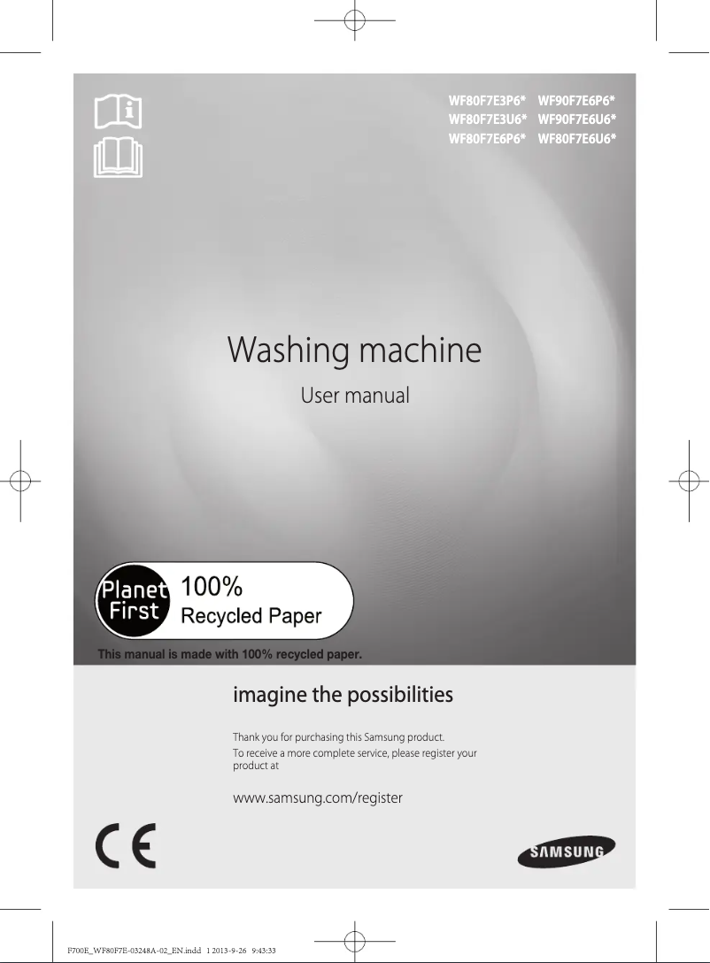 Page 1 de la notice Manuel utilisateur Samsung WF90F7E6U6W/EU