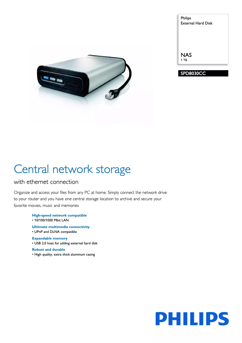 Page 1 de la notice Brochure Philips SPD8030CC