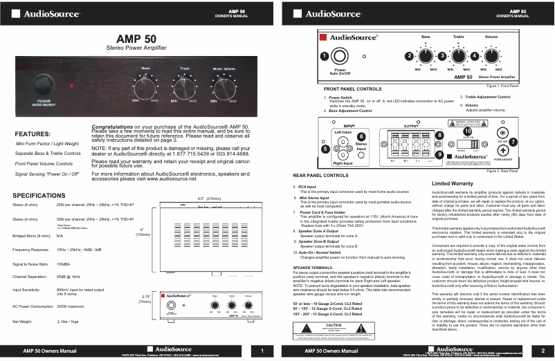 Page 1 of the manual User Manual AudioSource AMP 50