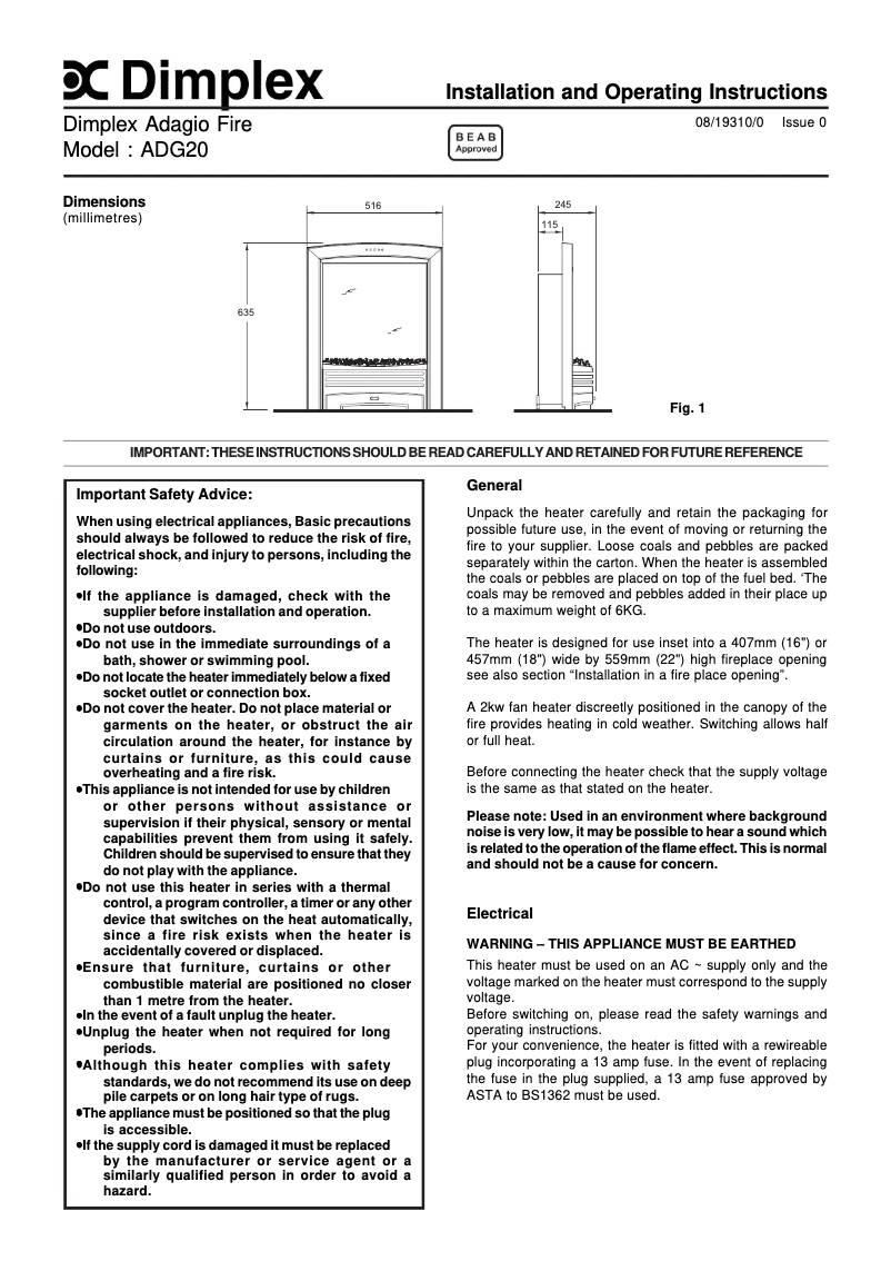 Page 1 de la notice Manuel utilisateur Dimplex ADG20