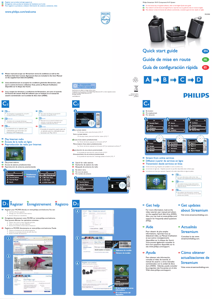 Page n°1 - Guide de démarrage rapide Philips Streamium MCI900