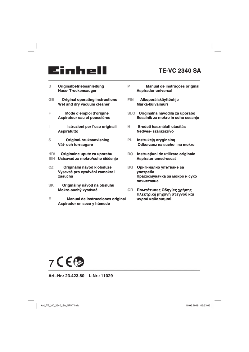 Page 1 de la notice Manuel utilisateur Einhell TE-VC 2340 SA