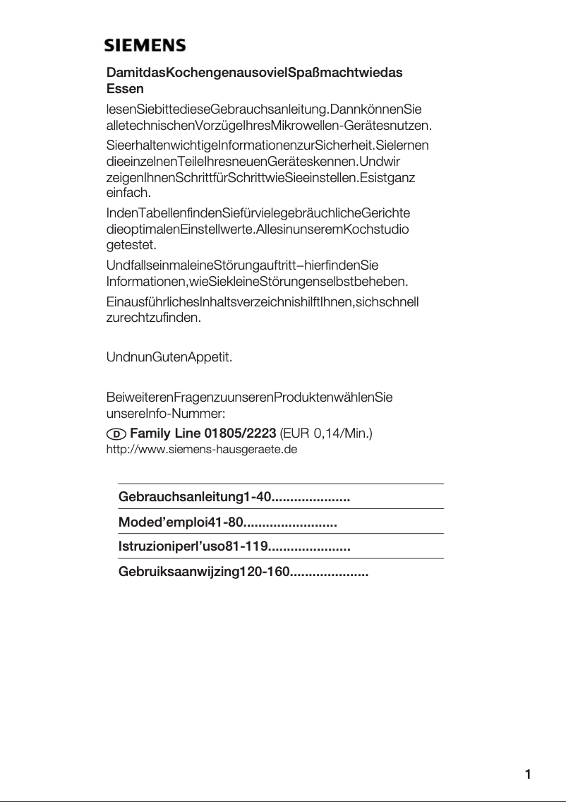 Page 1 de la notice Manuel utilisateur Siemens HF24G240