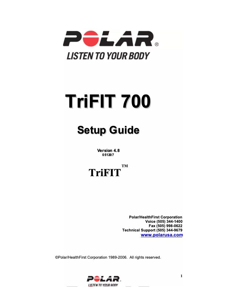 Page 1 de la notice Manuel utilisateur Polar TriFIT 700