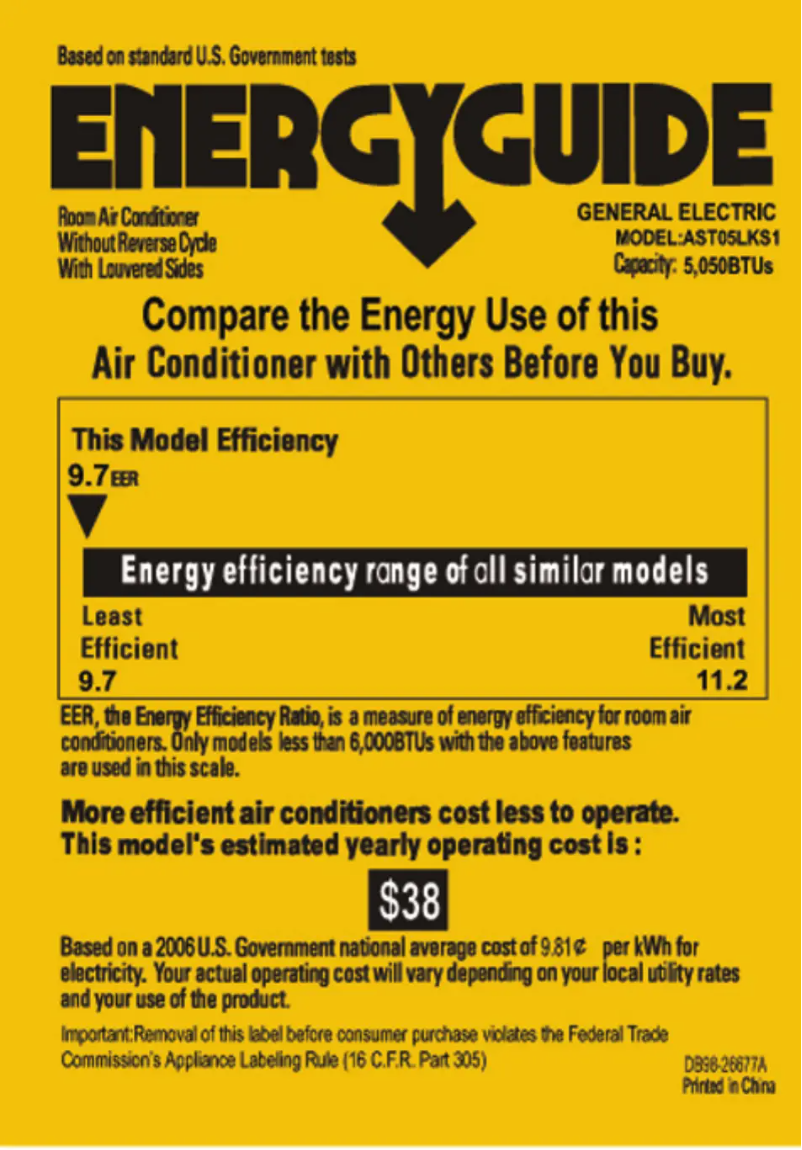 Página 1 del manual Etiqueta energética GE AST05LK