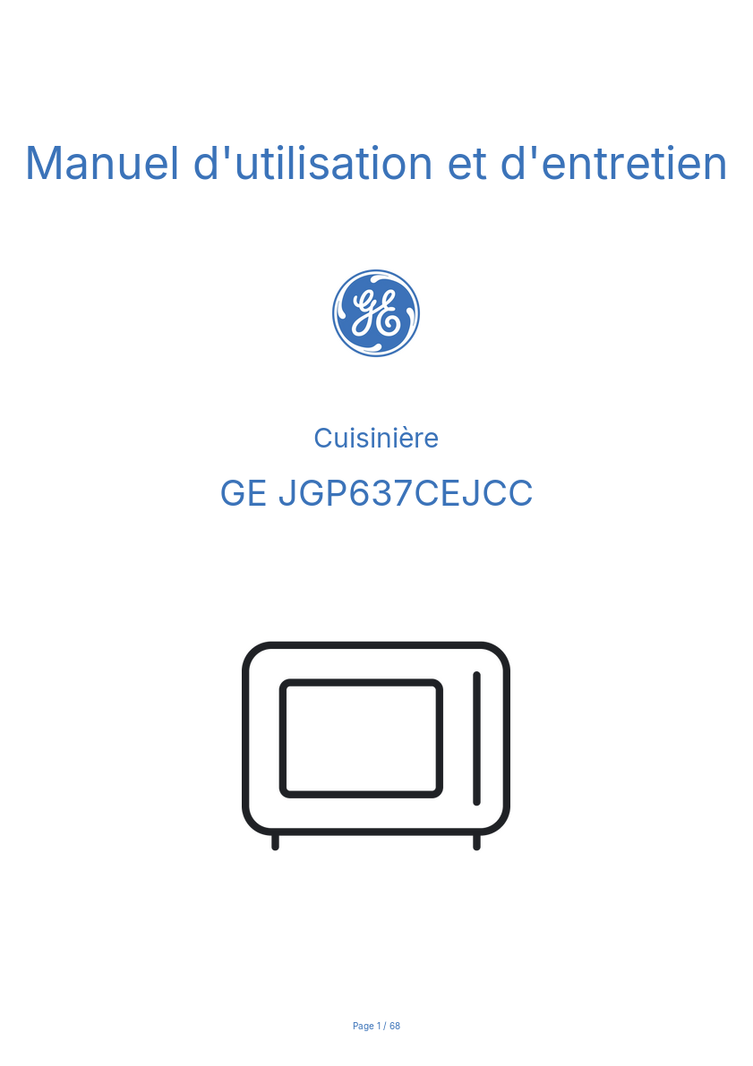 Page 1 de la notice Manuel d'utilisation et d'entretien GE JGP637CEJCC