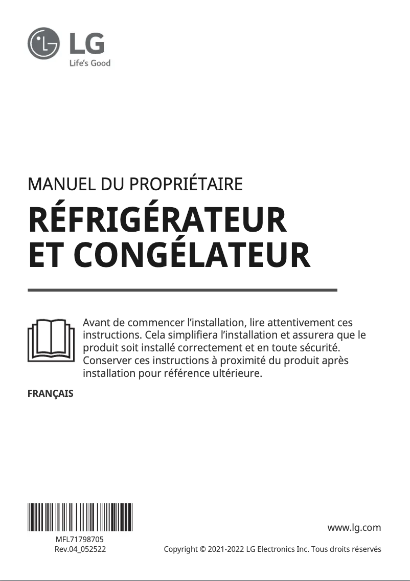 Page 1 de la notice Manuel utilisateur LG GSLV31MCXM