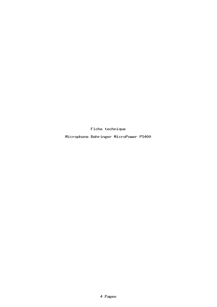Page 1 de la notice Fiche technique Behringer MicroPower PS400