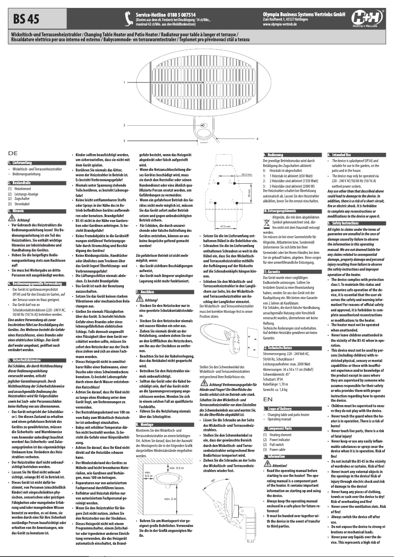 Page 1 de la notice Manuel utilisateur Hartig & Helling BS 45