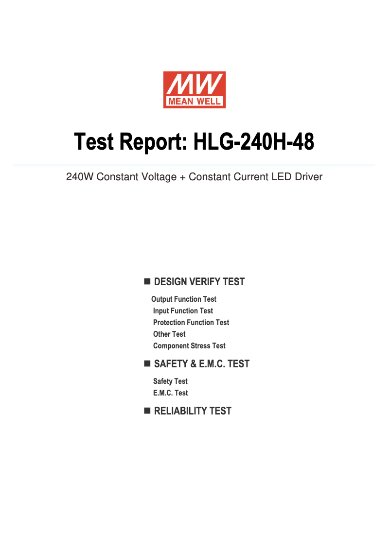 Page 1 de la notice Fiche technique Mean Well HLG-240H-48