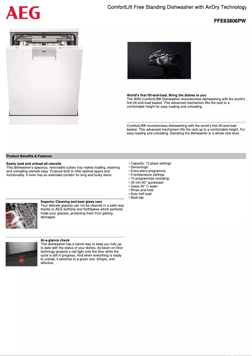 Page 1 de la notice Fiche technique AEG FFE63806PW