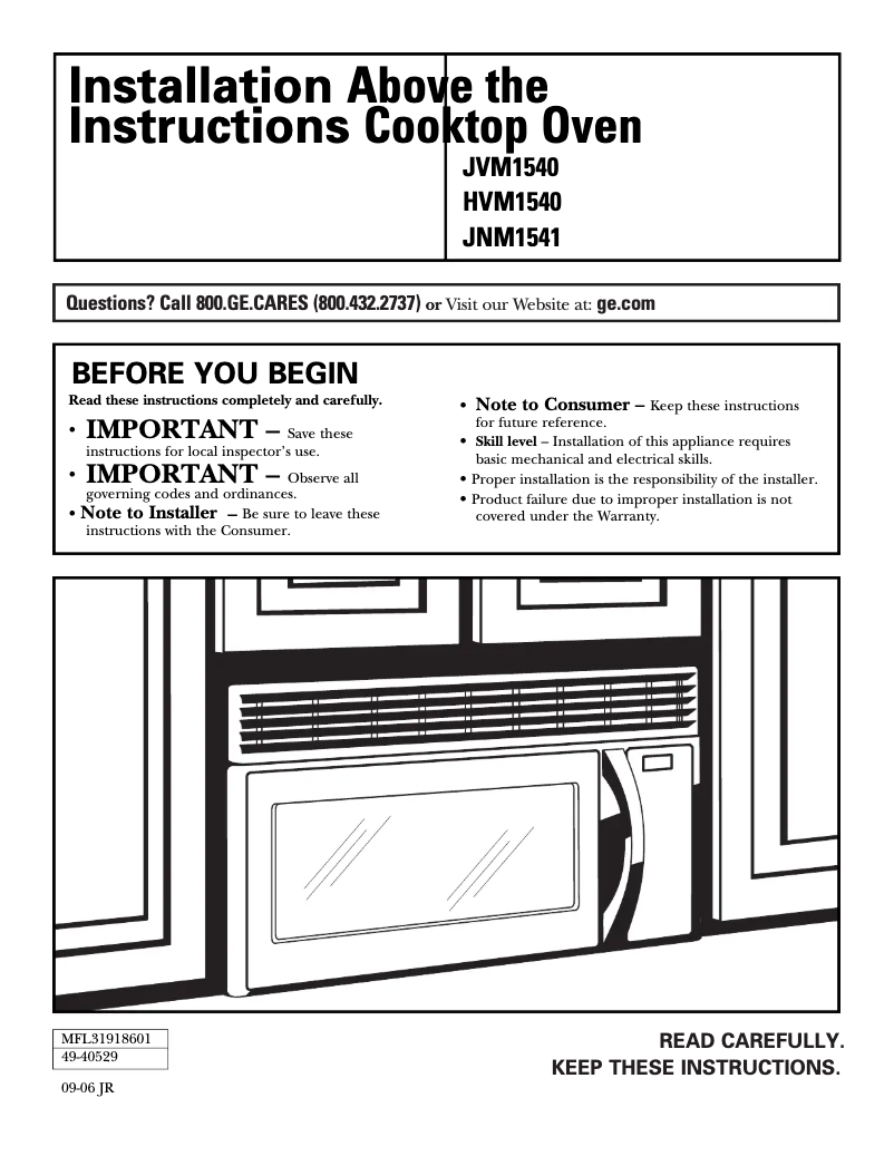 Page 1 of the manual Installation Guide GE JNM1541DMBB