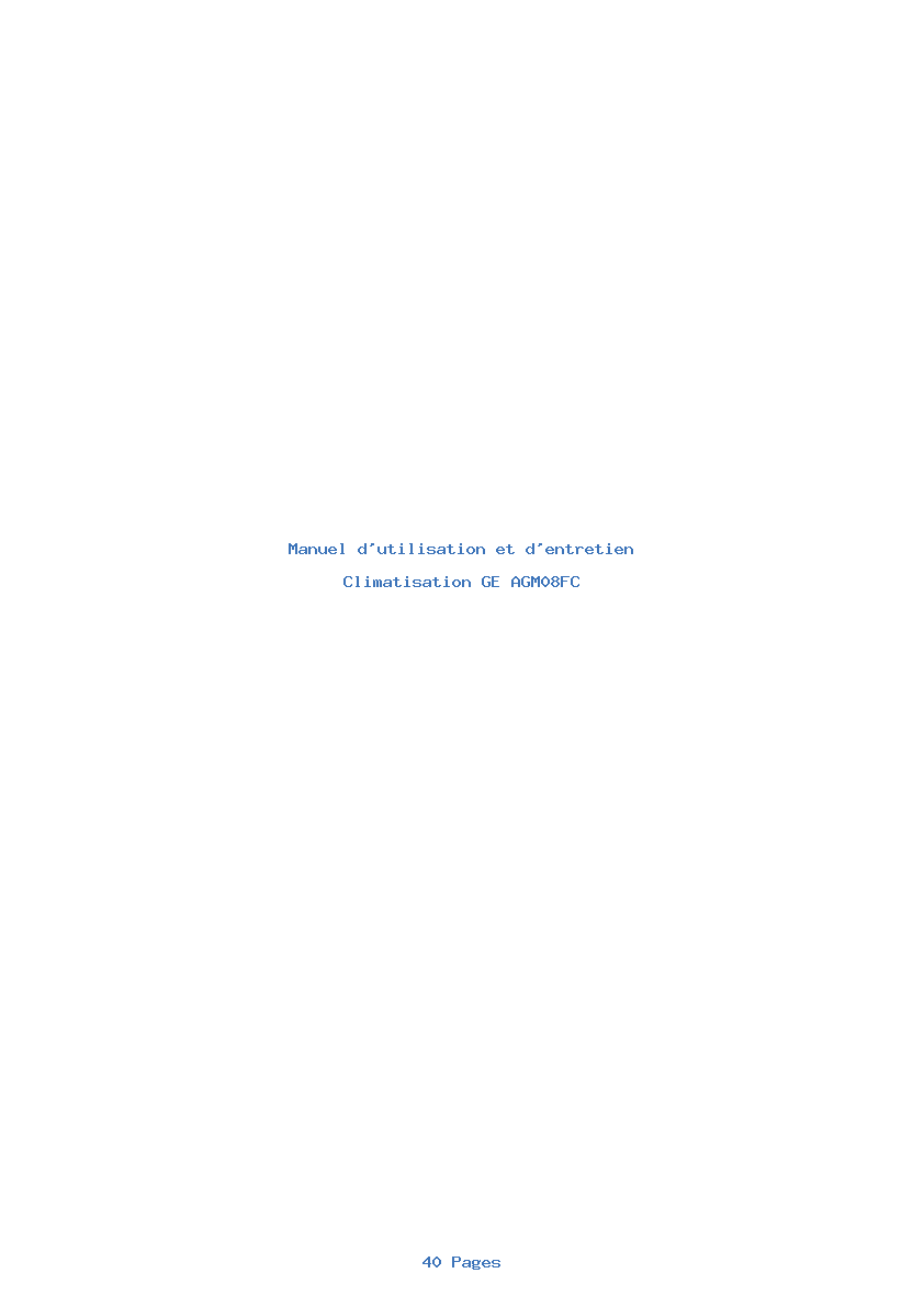 Page 1 de la notice Manuel d'utilisation et d'entretien GE AGM08FC