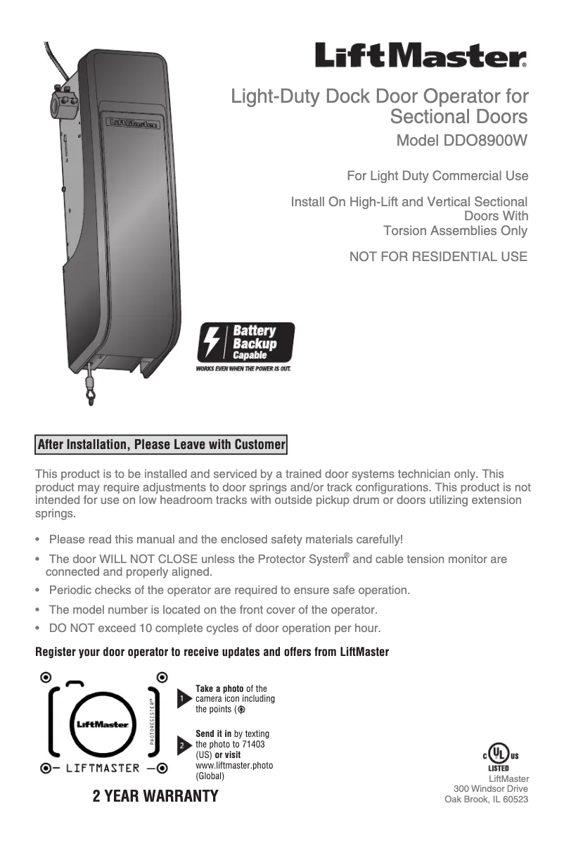 Page 1 of the manual User Manual LiftMaster DDO8900W