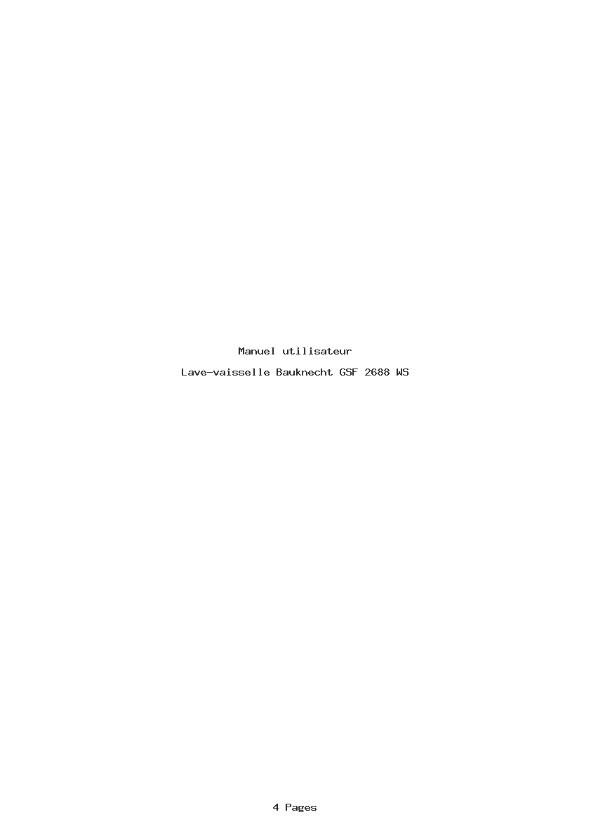 Page 1 de la notice Manuel utilisateur Bauknecht GSF 2688 WS