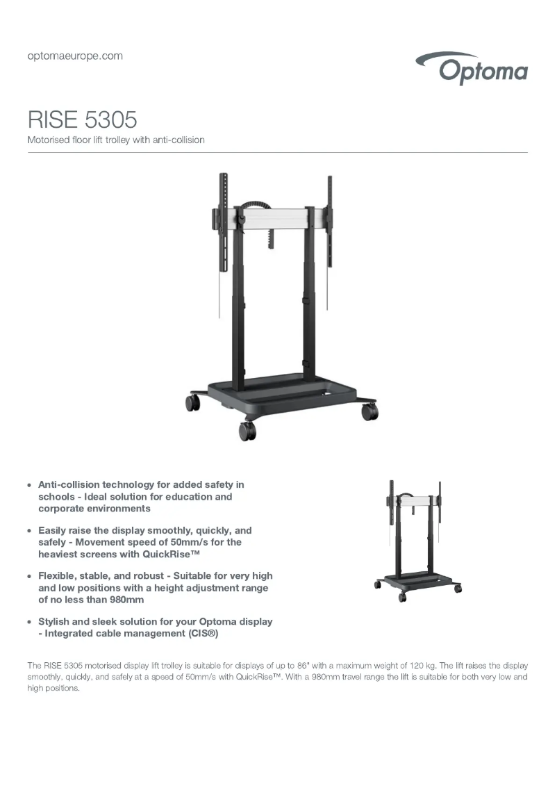 Page 1 de la notice Fiche technique Optoma RISE 5305