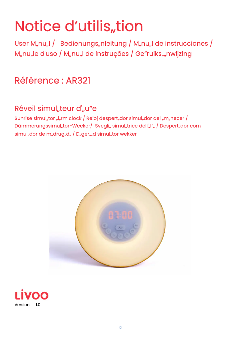 Page 1 de la notice Manuel utilisateur Livoo AR321