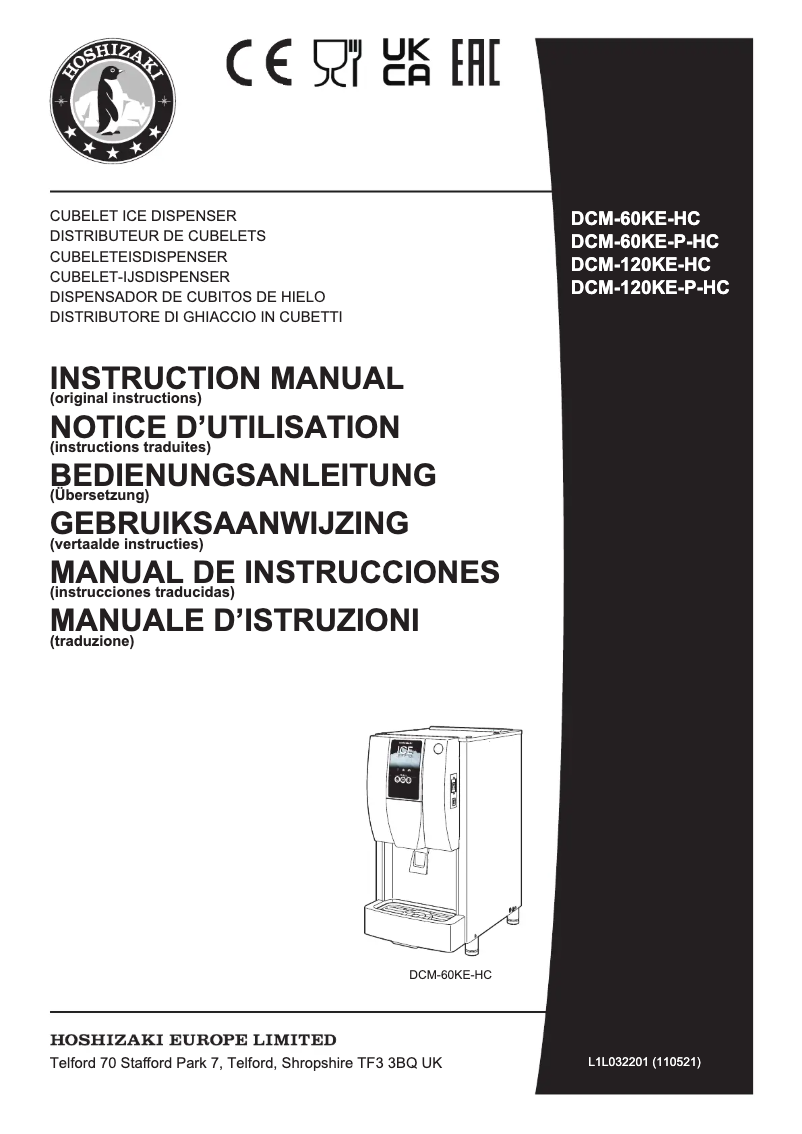 Page 1 de la notice Manuel utilisateur Hoshizaki DCM-120KE-HC