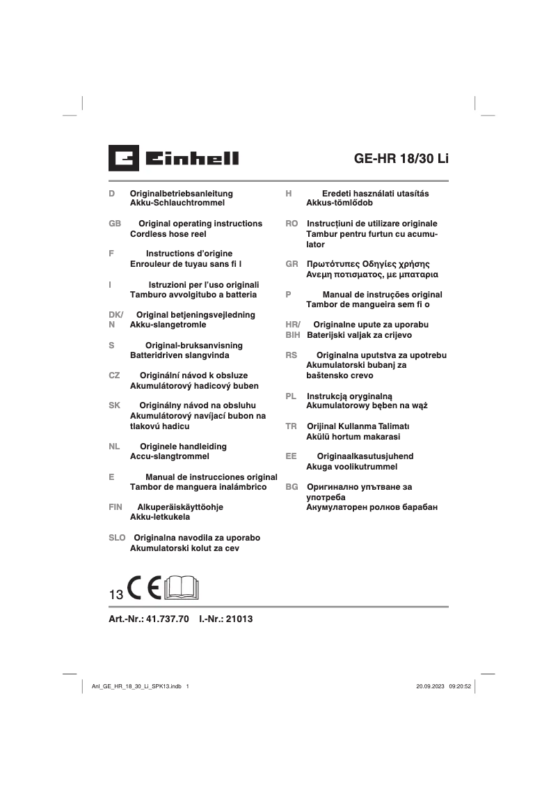 Page 1 de la notice Manuel utilisateur Einhell GE-HR 18/30 Li