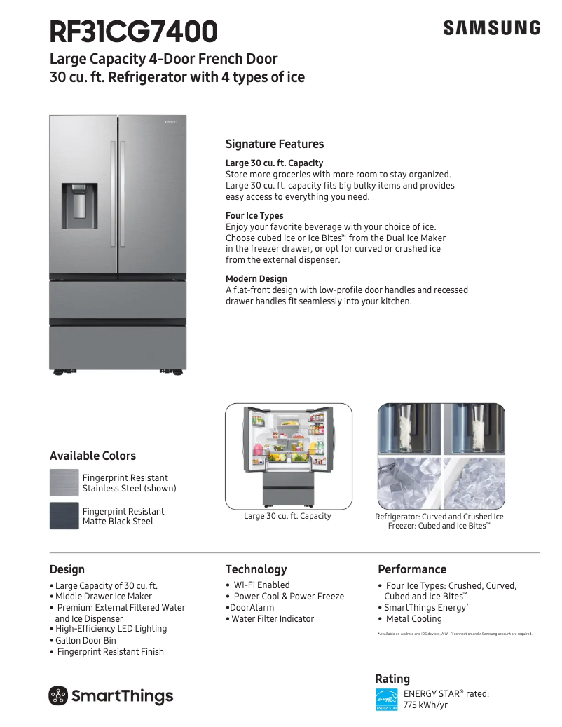 Page 1 de la notice Fiche technique Samsung RF31CG7400SR