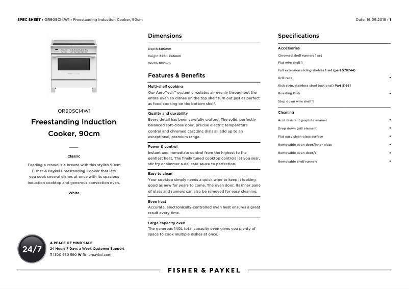Page 1 de la notice Fiche technique Fisher & Paykel OR90SCI4W1