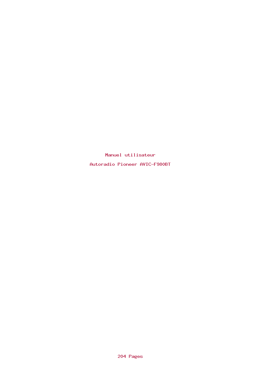 Page 1 de la notice Manuel utilisateur Pioneer AVIC-F980BT