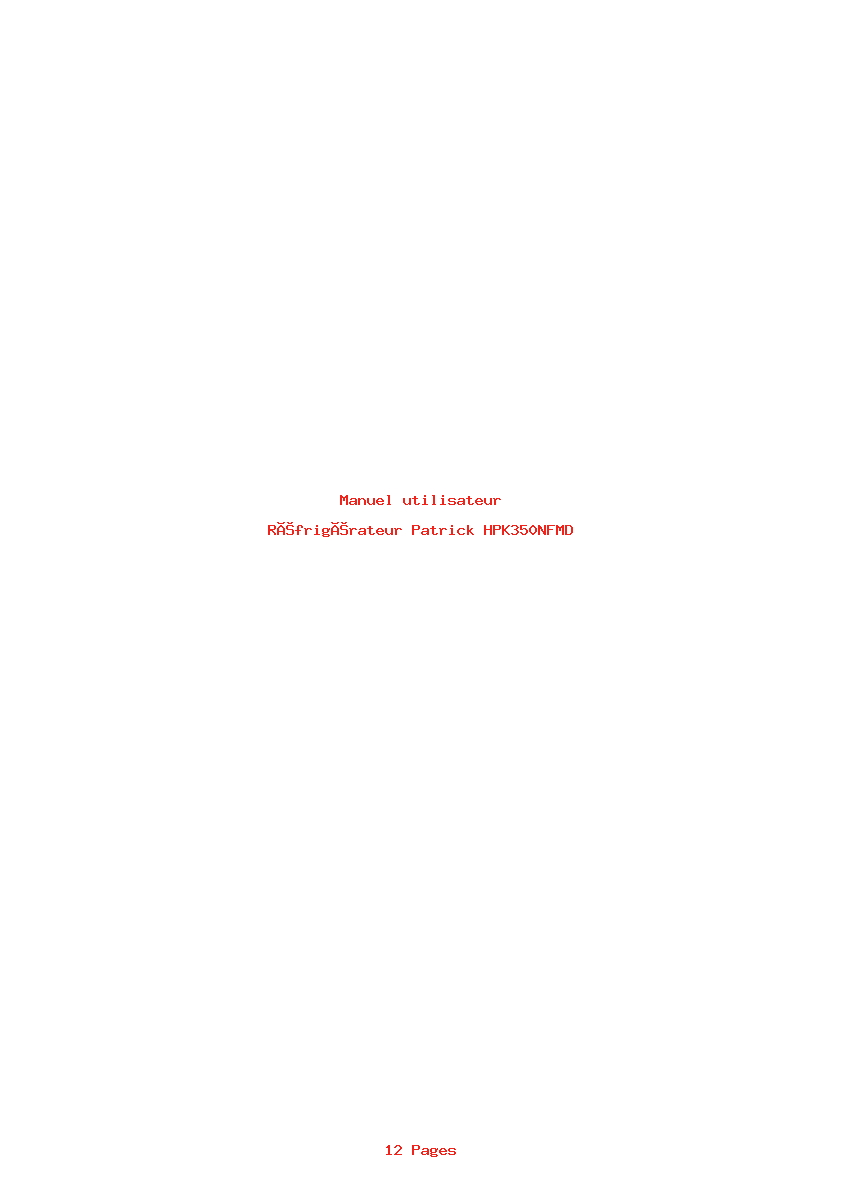 Page 1 de la notice Manuel utilisateur Patrick HPK350NFMD