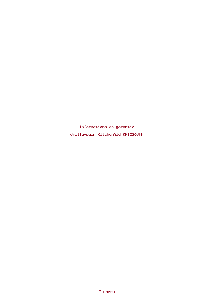 Page 1 de la notice Informations de garantie KitchenAid KMT2203FP