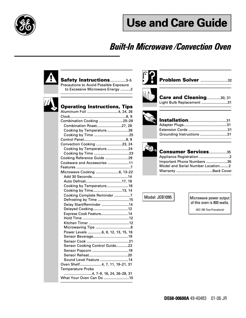 Page 1 de la notice Manuel d'utilisation et d'entretien GE Profile JEB1095WB